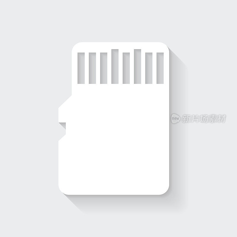 记忆卡- Micros SD。图标与空白背景上的长阴影-平面设计